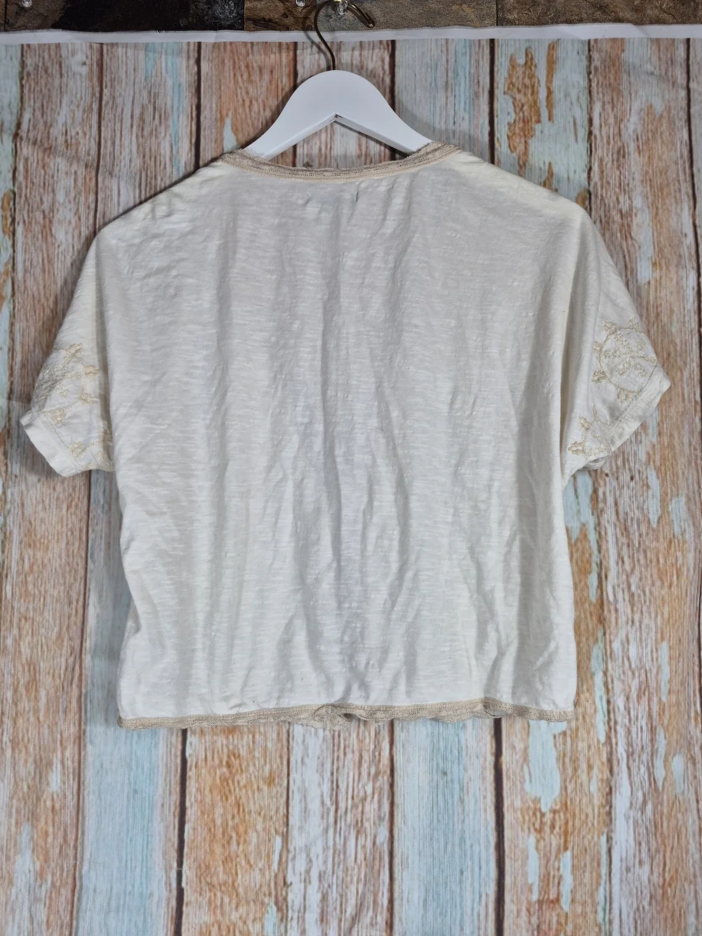 American Eagle Outfitters Cream Tie-Front Embroidered Tunic Size XS - Picture 2 of 3